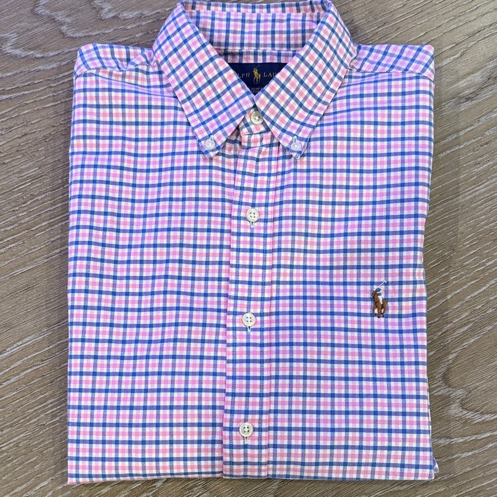 Polo by Ralph Lauren Men's Pink and Blue Plaid Shirt